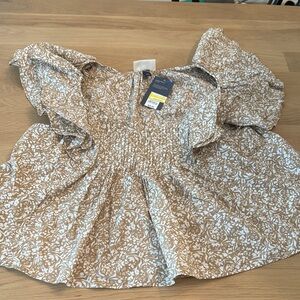 Universal Thread Beige and White Floral Smocked Peplum Blouse